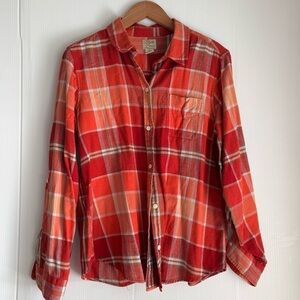 Lucky Brand Red Orange and White Plaid Shirt size XL plaid